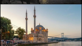 Malam yang diterangi cahaya bulan di Bosphorus oleh Ivan Aivazovsky (1894) Tempat lain — Istanbul, disebut Konstantinopel pada zaman Aivazovksy — di mana pemandangannya hampir identik. Dengan pengecualian, tentu saja, Jembatan Bosphorus yang besar di belakang (memanjang, lagi) Masjid Ortaköy. Foto: x.com/@culturaltutor via Boredpanda