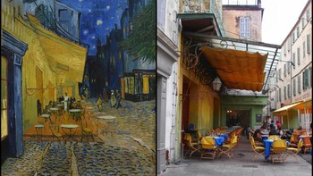Kafe Malam oleh Vincent van Gogh (1888) Dalam beberapa hal van Gogh lebih realistis daripada yang diberikan orang-orang kepadanya — lihat pintu di latar depan kiri, misalnya. Tetap saja, dia memiliki bakat yang tak tertandingi untuk membuat tempat-tempat yang relatif biasa tampak sangat ajaib. Foto: x.com/@culturaltutor via Boredpanda