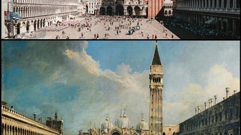 Piazza San Marco, Venesia oleh Canaletto (1730) Tampaknya tidak banyak yang berubah, tetapi kenyataannya adalah bahwa antara Canaletto yang melukis gambar ini dan foto yang diambil, menara lonceng runtuh (pada tahun 1902) dan dibangun kembali dengan batu bata persis seperti sebelumnya. Foto: x.com/@culturaltutor via Boredpanda