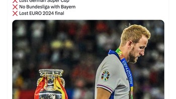 Berkali-kali berkesempatan jadi juara, Harry Kane terus saja mengalami kegagalan. Foto: Twitter