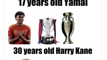 Bahkan urusn trofi, Harry Kane harus mengaku kalah pada Yamal Lamine. Foto: Twitter