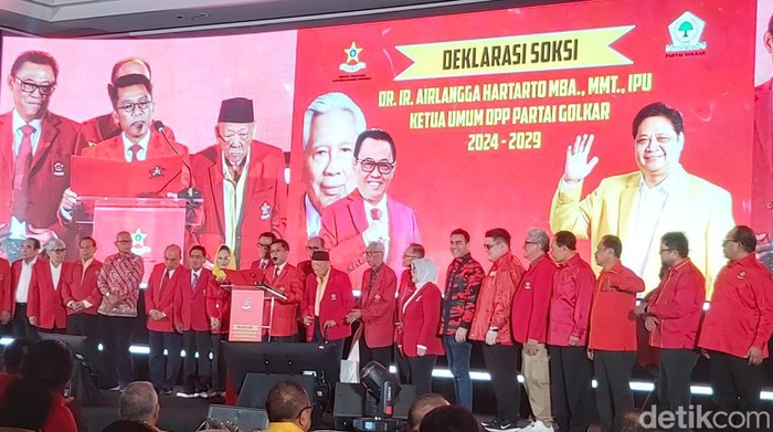 Depinas Soksi mendeklarasikan dukungan terhadap Airlangga Hartarto kembali menjadi Ketua Umum Partai Golkar pariode 2024-2029 (Dwi Andayani/detikcom)