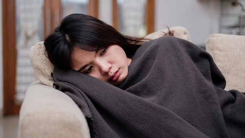 Portrait of a sleeping sick flu young woman asian at home. Pandemic 2019 Coronavirus 2019-nCoV Concept.