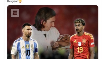 Lamine Yamal akan bertemu lagi dengan Lionel Messi kala mereka bertemu di Finalissima tahun depan di Amerika Serikat. Foto: Twitter
