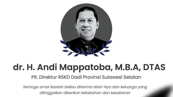 Plt Direktur RSK Dadi Makassar Andi Mappatoba meninggal dunia.