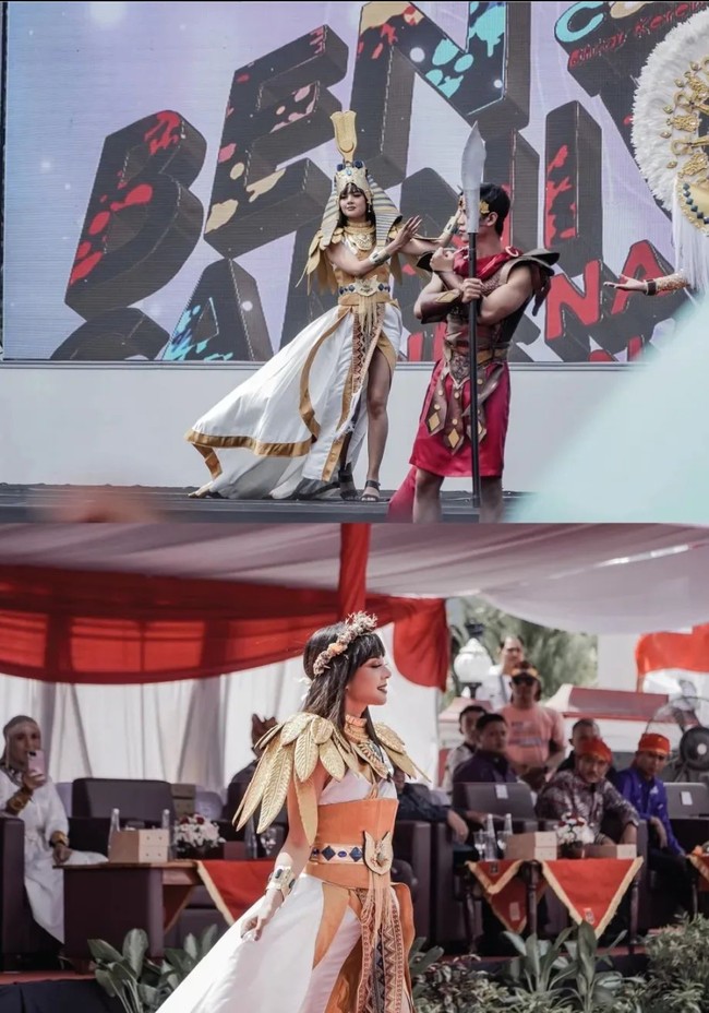 Melengkapi penampilannya Aurelie juga mengenakan makeup bold. Dengan lipstik berwarna gelap, penampilan Aurelie terlihat lebih intens dan dramatis. Foto: Instagram/@aurelie/@rezonda.jpg