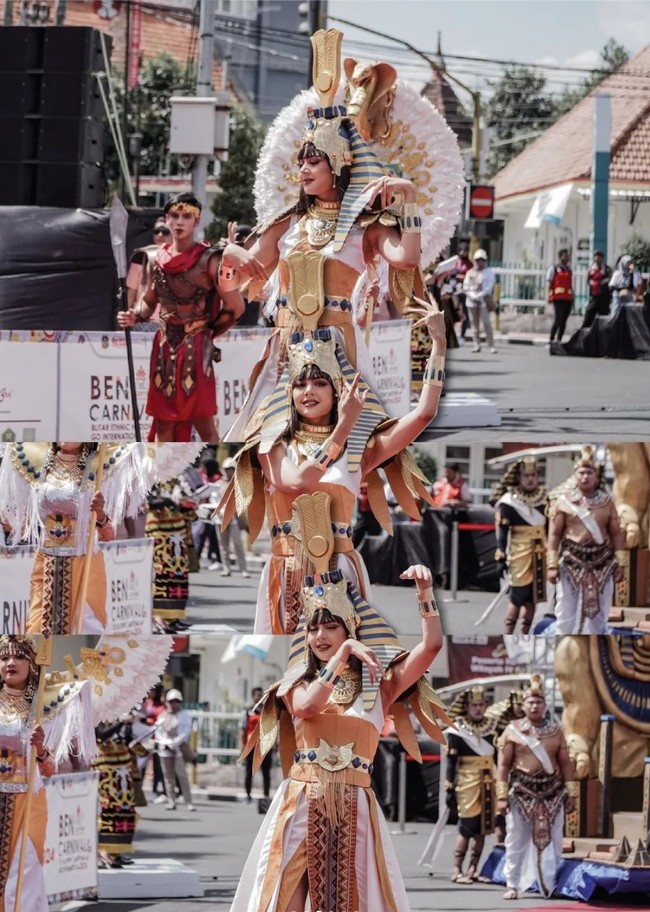 Dalam foto juga terlihat Aurelie berlenggak-lenggok sambil sedikit menari mengikuti tokoh Cleopatra yang diperankannya. Bagaimana menurutmu penampilan Aurelie? Foto: Instagram/@aurelie/@rezonda.jpg