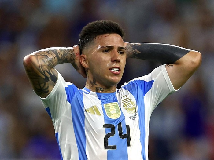 Soccer Football - Copa America 2024 - Quarter Final - Argentina v Ecuador - NRG Stadium, Houston, Texas, United States - July 4, 2024 Argentinas Enzo Fernandez reacts REUTERS/Agustin Marcarian