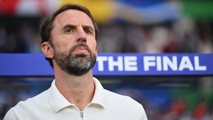 BERLIN, GERMANY - JULY 14: Gareth Southgate, Head Coach of England, looks on prior to the UEFA EURO 2024 final match between Spain and England at Olympiastadion on July 14, 2024 in Berlin, Germany. (Photo by Dan Mullan/Getty Images)
