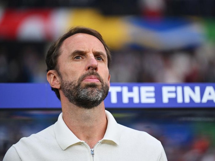 BERLIN, GERMANY - JULY 14: Gareth Southgate, Head Coach of England, looks on prior to the UEFA EURO 2024 final match between Spain and England at Olympiastadion on July 14, 2024 in Berlin, Germany. (Photo by Dan Mullan/Getty Images)