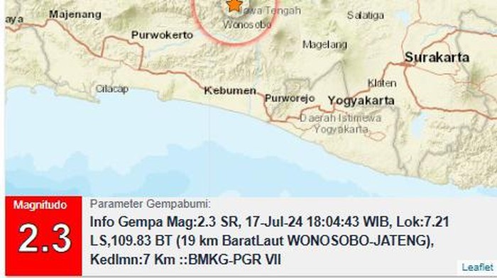 Gempa darat M 2,3 di Wonosobo, Rabu (17/7/2024).