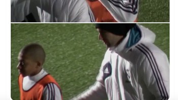 Real Madrid pun menayangkan foro eksklusif Mbappe yang berusia 13 tahun bersama Zinedine Zidane di lapangan latihan. Foto: Twitter