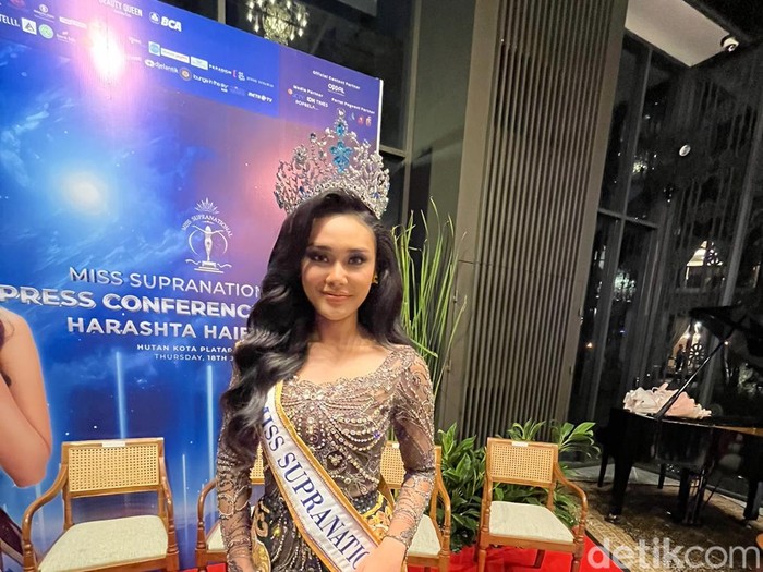 Acara konferensi pers Miss Supranational 2024 Harastha Haifa Zahra, di Hutan Plataran (18/7/2024).