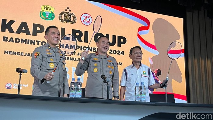 Polri menggelar turnamen bulutangkis bertajuk Kapolri Cup Badminton Championship 2024. (Rumondang/detikcom)
