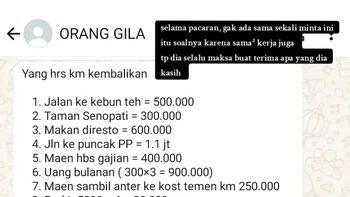 Awalnya, sang mantan pacar ngechat dengan rincian pengeluaran selama pacaran. Digetok deh nominal Rp 4.480.000. Buset, buset.Foto: TikTok/ibukost36pintu_