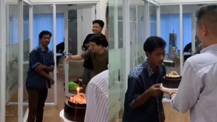 Viral seisi kantor merayakan ulang tahun salah satu office boy (OB). Video haru itu ramai dikomentari oleh netizen di TikTok.