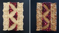 Desain pie menyerupai dedaunan dan hiasan bunga ini semakin menyala dengan tambahan buah-buahan di atasnya. Foto: Instagram @karinpfeiffboschek