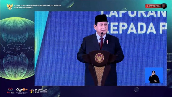 Presiden terpilih Prabowo Subianto mewakili Presiden Jokowi hadiri acara peluncuran geoportal KSP. Prabowo mengatakan dirinya sedang ditempa supaya tak kaget (Dok. Tangkapan Layar YouTube PerekonomianRI)