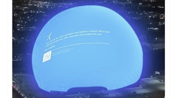 Kubah wahana Spheres di Las Vegas pun digambarkan kena blue screen of death. Foto: Twitter