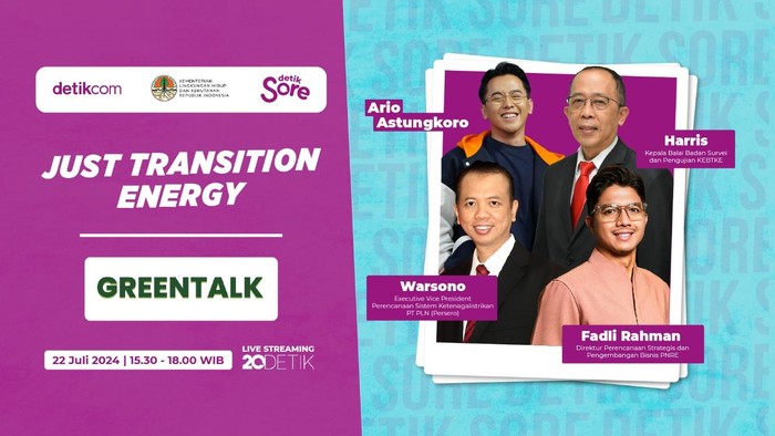detikcom melalui program detikSore bersama KLHK mengadakan talk show Greentalk tema ‘Just Transition Energy’.