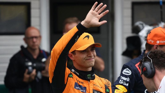 Lando Norris of McLaren after qualifying ahead of the Formula 1 Hungarian Grand Prix at Hungaroring in Budapest, Hungary on July 20, 2024. (Photo by Jakub Porzycki/NurPhoto via Getty Images)