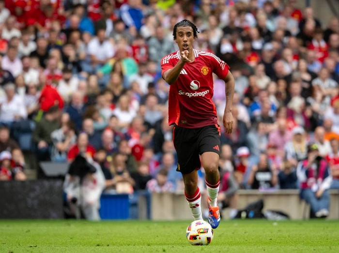EDINBURGH, SCOTLAND - JULY 20: Leny Yoro of Manchester United in action during a pre-season friendly match between Manchester United v Glasgow Rangers at Murrayfield Stadium on July 20, 2024 in Edinburgh, Scotland. (Photo by Ash Donelon/Manchester United via Getty Images)
