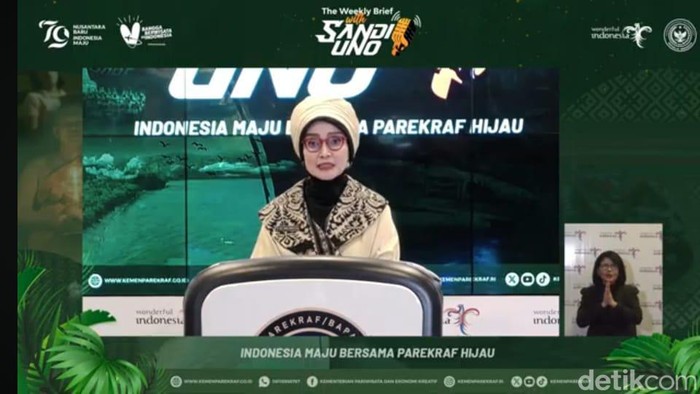 Adyatama Kepariwisataan dan Ekonomi Kreatif Ahli Utama Kemenparekraf Nia Niscaya dalam konferensi pers secara daring, Senin (22/7/2024) malam. (Tangkapan layar)
