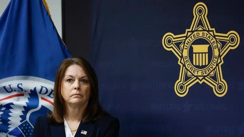 United States Secret Service Director Kimberly Cheatle looks on during a press conference at the Secret Service's Chicago Field Office on June 4 2024 in Chicago, Illinois, ahead of the 2024 Democratic and Republican National Conventions. (AFP)