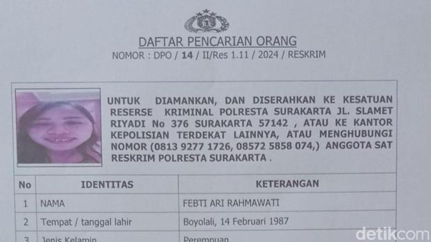 Febti Ari Rahmawati jadi buron kasus penipuan dan penggelapan kendaraan Rp 3,7 miliar. Foto diunggah Senin (22/7/2024).
