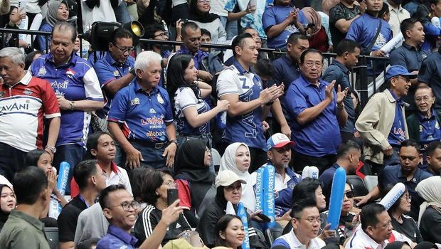 Momen pertandingan antara Jakarta Bhayangkara Presisi melawan Jakarta LavAni Allo Bank Electric dalam laga Grand Final PLN Mobile Proliga 2024 di Indonesia Arena, Jakarta, Minggu (21/7/2024) malam. (X @AgusYudhoyono)