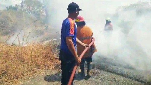 Damkartan melakukan pemadaman kebakaran lahan di Banjar Dinas Nusu, Desa Sukadana, Kecamatan Kubu, Karangasem, Selasa (23/7/2024) (Dok. Damkartan Karangasem)
