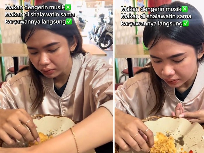 Wanita yang membagikan pengalamannya ketika makan di restoran, karyawan restoran langsung shalawat bersama. Unggahan tersebut langsung viral di TikTok.