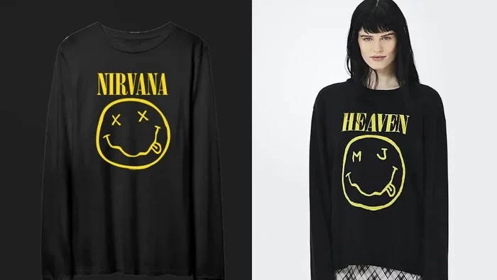 Logo Nirvana (kiri) dan rancangan Marc Jacobs (kanan).