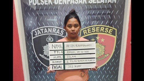 PRT di Denpasar, Bali, Amin Rahmawati (23), ditangkap polisi akibat mencuri berbagai tas branded hingga perhiasan milik majikan. (Dok. Polresta Denpasar)
