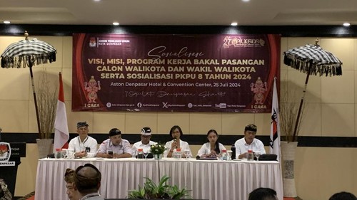 KPU Denpasar menyelenggarakan sosialisasi visi, misi, serta program kerja calon wali kota dan wakil wali kota serta sosialisasi PKPU Nomor 8 Tahun 2024 di Denpasar, Kamis (25/7/2024).