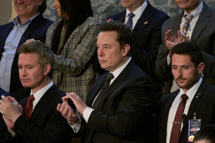 Elon Musk, CEO of SpaceX and Tesla, applauds as Israeli Prime Minister Benjamin Netanyahu addresses a joint meeting of Congress at the U.S. Capitol in Washington, U.S., July 24, 2024. REUTERS/Craig Hudson