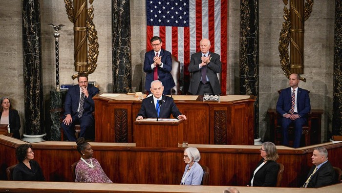 Israeli Prime Minister Benjamin Netanyahu addresses a joint meeting of Congress at the U.S. Capitol in Washington, U.S., July 24, 2024. REUTERS/Craig Hudson