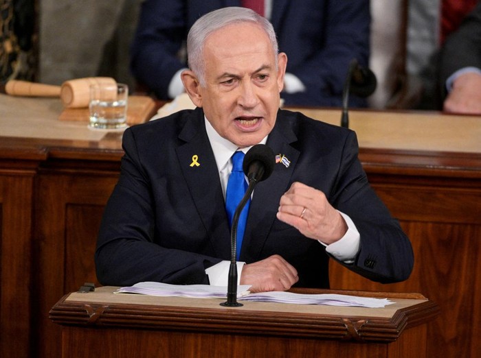 Israeli Prime Minister Benjamin Netanyahu addresses a joint meeting of Congress at the U.S. Capitol in Washington, U.S., July 24, 2024. REUTERS/Craig Hudson