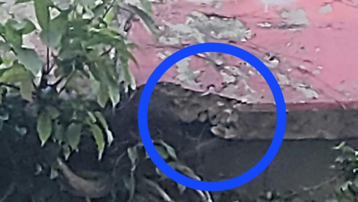 Polisi mengecek lokasi pecahan batu coran Flyover Ciputat, Tangsel yang rontok dan nyaris timpa pengendara motor.