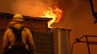 Petugas pemadam kebakaran secara aktif memadamkan api, bekerja sepanjang malam untuk membangun jalur pemadaman. (REUTERS/Fred Greaves) 