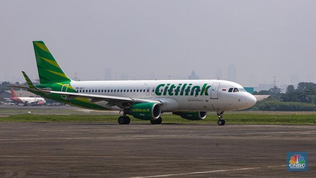 Pesawat maskapai Citilink di Landasan Udara (Lanud) Halim Perdanakusuma, Jakarta. (CNBC Indonesia/Faisal Rahman)