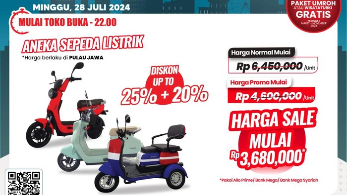 Sepeda Listrik Diskon Rp 2,7 Juta di Transmart Full Day Sale