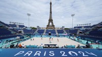 Stadion Menara Eiffel menjadi pusat perhatian Olimpiade dan Paralimpiade Paris 2024. (AP Photo/Robert F. Bukaty) 