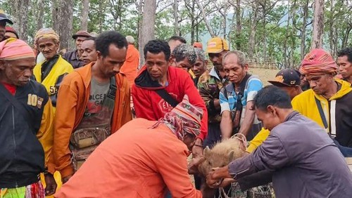 Masyarakat adat Desa Fatumnasi, Kecamatan Fatumnasi, Kabupaten TTS, NTT, saat menggelar ritual adat di kawasan Cagar Alam Gunung Mutis. (Dok. BBKSDA NTT).