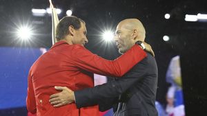 Foto Operan Zinedine Zidane ke Rafael Nadal