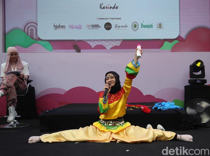 Aura Shevalina tampil dalam audisi Emeron Hijab Hunt 2024 Jabodetabek yang digelar di Bekasi, Sabtu (27/7/2024).