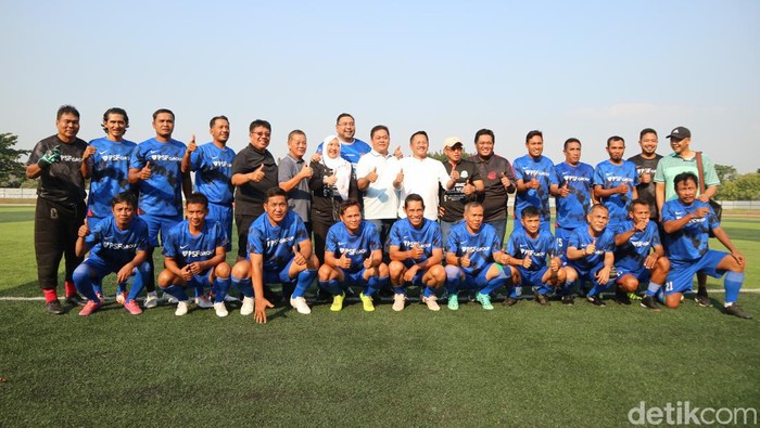 Laga fun match antara Persipa Pati melawan Timnas Indonesia Legenda di Stadion Joyokusumo Pati, Minggu (28/7/2024).
