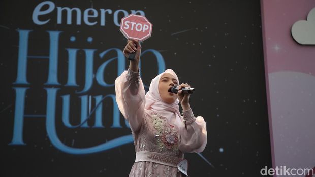 Syaselfa tampil dalam audisi Emeron Hijab Hunt 2024 Jabodetabek yang digelar di Bekasi, Sabtu (27/7/2024).