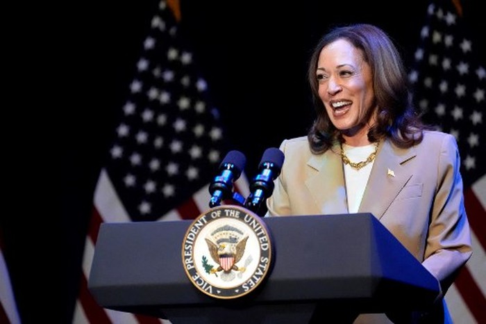 US Vice President and Democratic presidential candidate Kamala Harris speaks during a campaign fundraising event at the Colonial Theater in Pittsfield, Massachusetts, on July 27, 2024. (Photo by Stephanie Scarbrough / POOL / AFP)