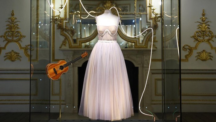 Items used in the ‘Speak Now’ World Tour and on the album cover photograph and loaned by Taylor Swift, which forms part of the Taylor Swift Songbook Trail exhibition celebrating the work of the music artist, are displayed at the V&A Museum in London, Britain, July 24, 2024. REUTERS/Toby Melville
